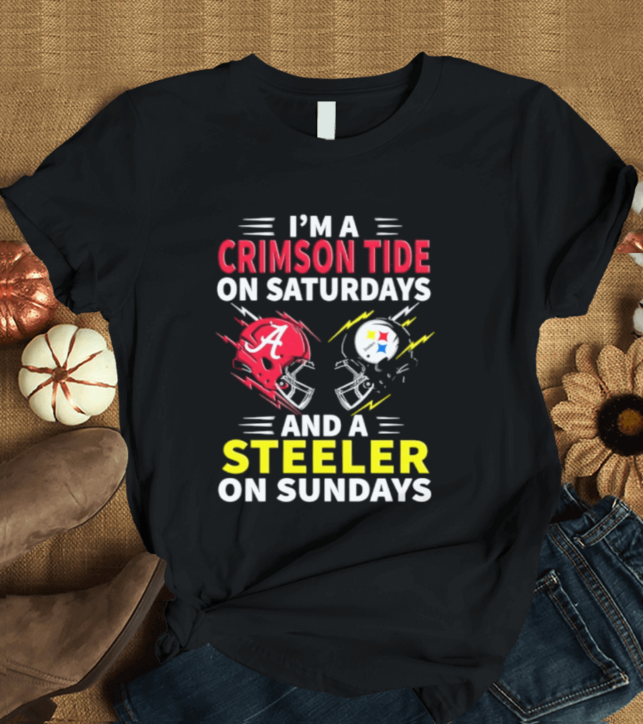 I'm A Crimson Tide On Saturdays And A Steeler On Sundays Football Helmet Fan Gear T-Shirt