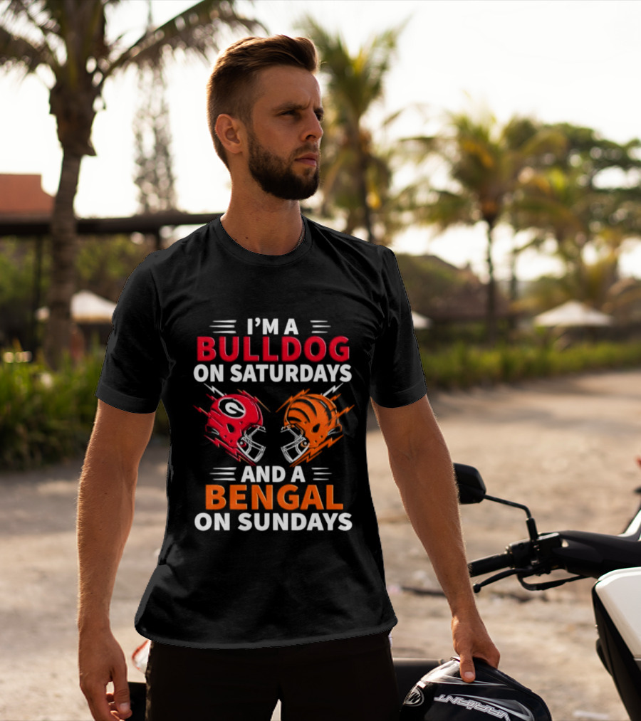 I'm A Bulldog On Saturdays And A Bengal On Sundays Football Helmets T-Shirt