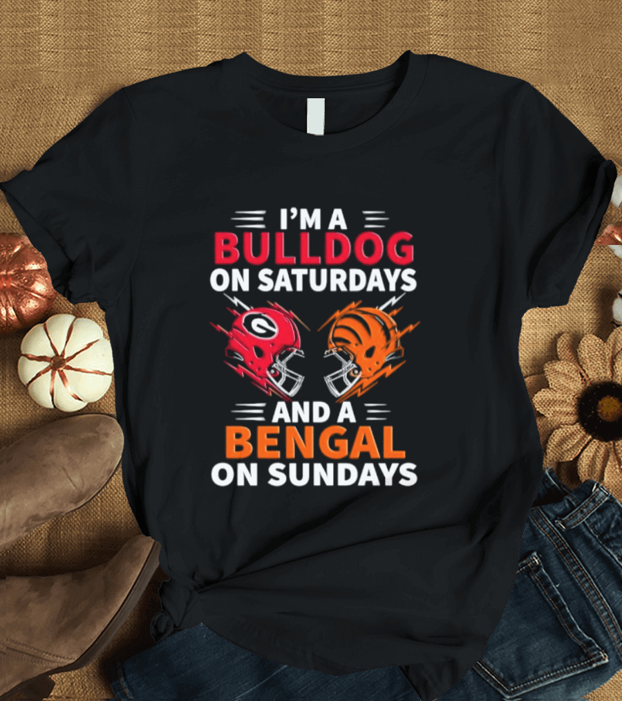 I'm A Bulldog On Saturdays And A Bengal On Sundays Football Helmets T-Shirt