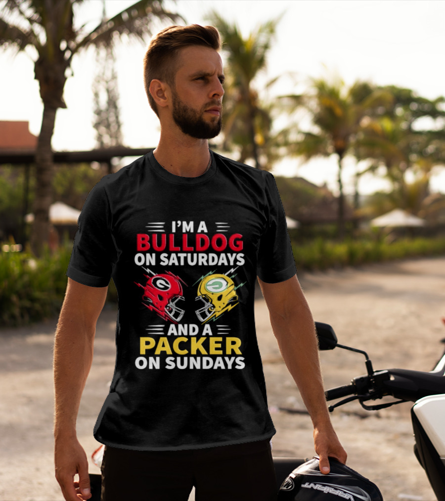 I'm A Bulldog On Saturdays And A Packer On Sundays Football Helmets T-Shirt