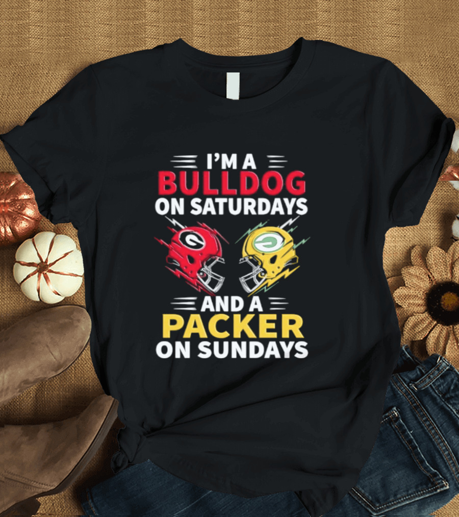 I'm A Bulldog On Saturdays And A Packer On Sundays Football Helmets T-Shirt
