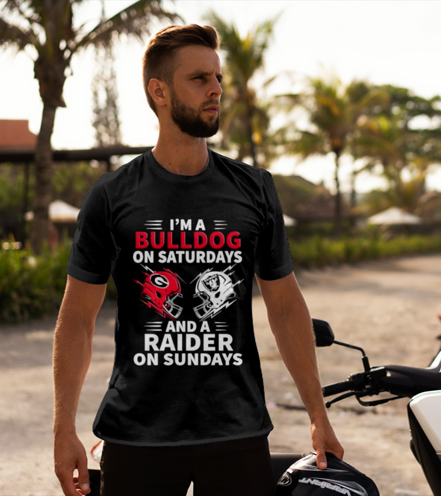 I'm A Bulldog On Saturdays And A Raider On Sundays Helmet Football T-Shirt
