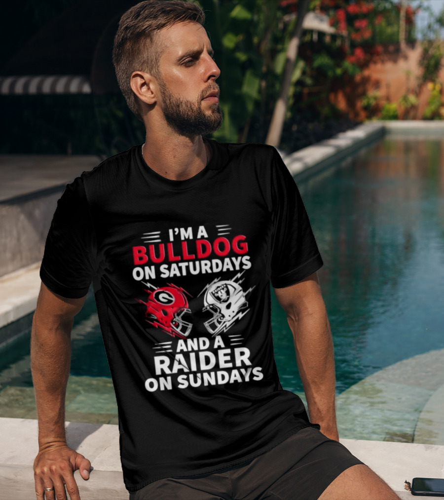 I'm A Bulldog On Saturdays And A Raider On Sundays Helmet Football T-Shirt