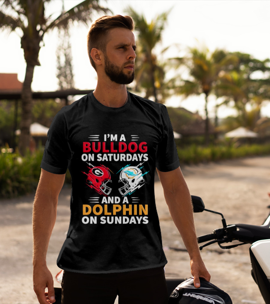 I'm A Bulldog On Saturdays And A Dolphin On Sundays Football Helmets T-Shirt