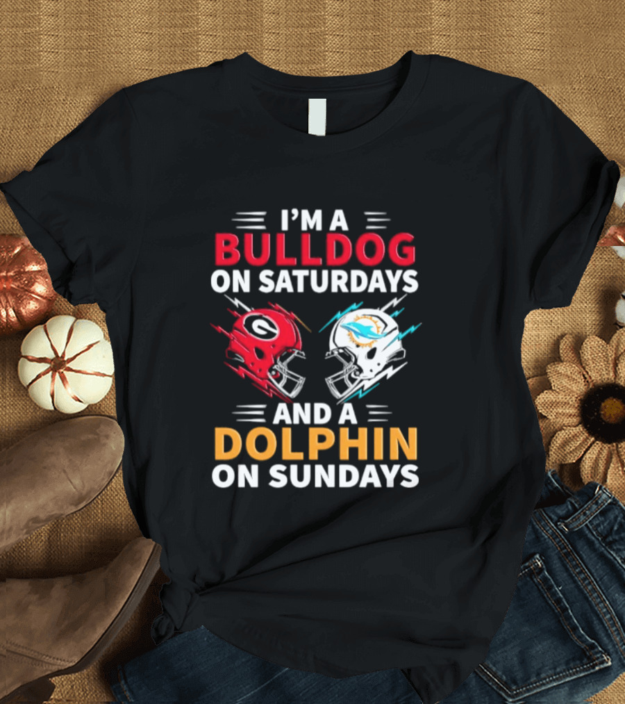 I'm A Bulldog On Saturdays And A Dolphin On Sundays Football Helmets T-Shirt