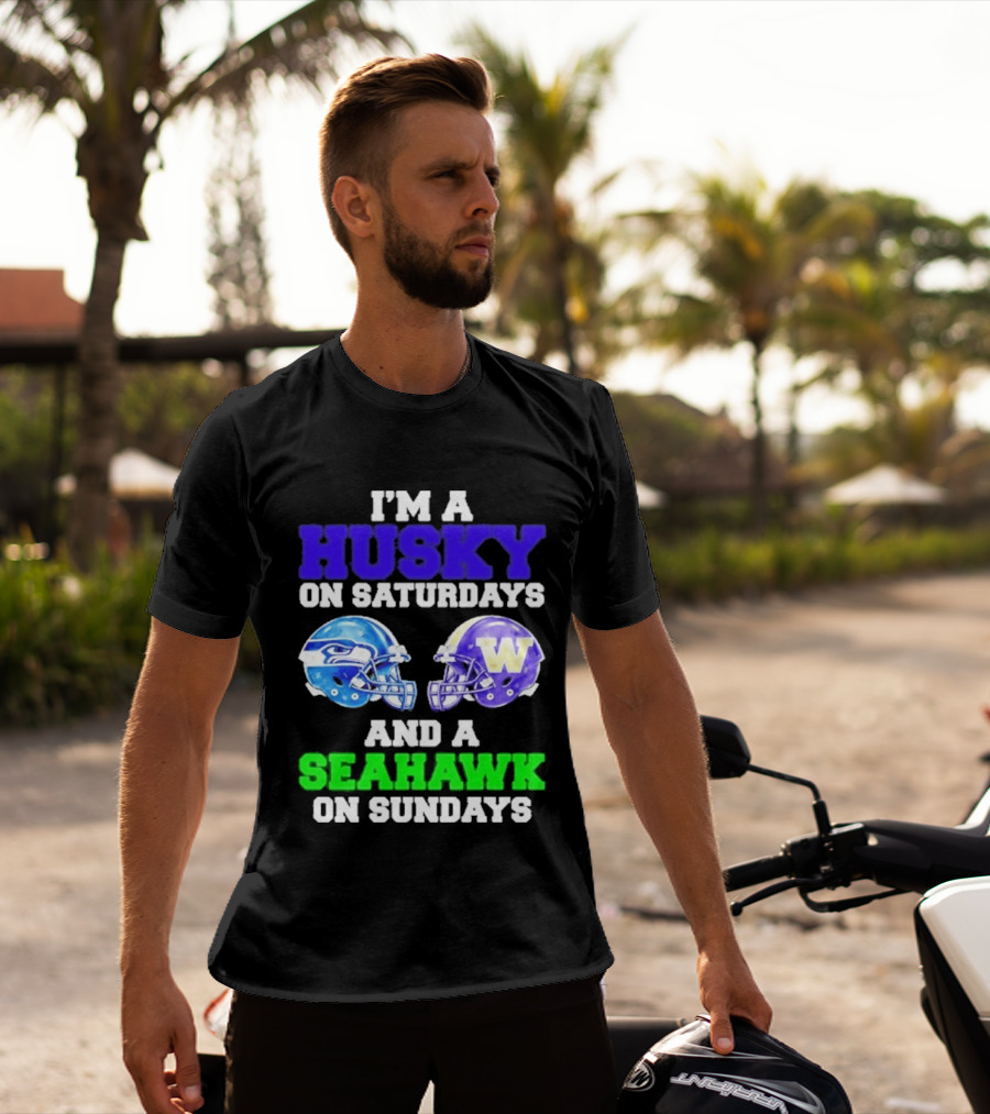 I'm A Husky On Saturdays And A Seahawk On Sundays Football Helmet Helmets T-Shirt