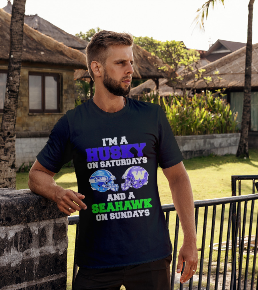 I'm A Husky On Saturdays And A Seahawk On Sundays Football Helmet Helmets T-Shirt