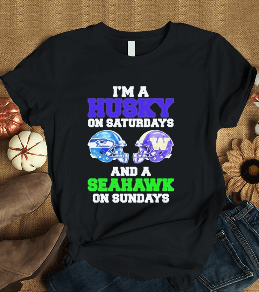 I'm A Husky On Saturdays And A Seahawk On Sundays Football Helmet Helmets T-Shirt