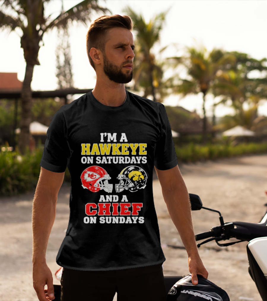 I'm A Hawkeye On Saturdays And A Chief On Sundays Helmet Head To Head T-Shirt