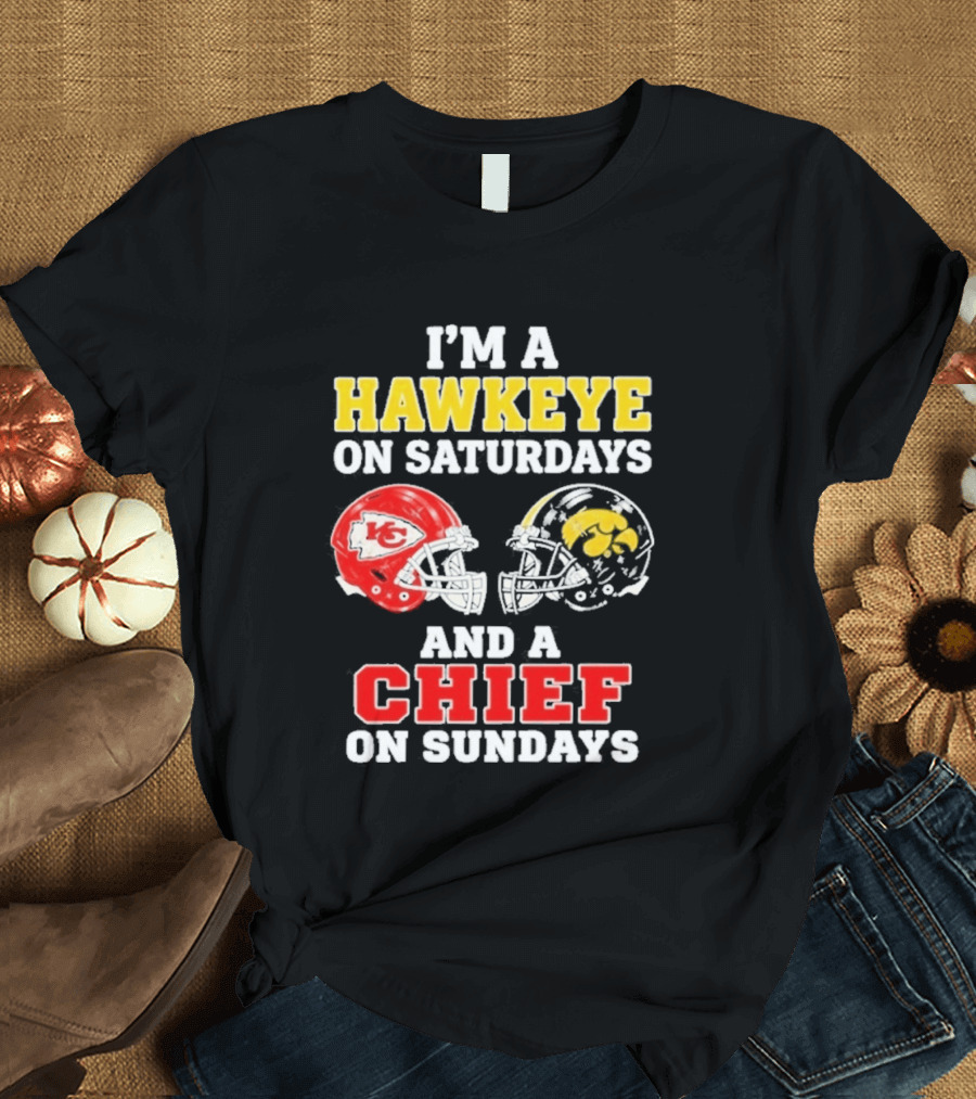 I'm A Hawkeye On Saturdays And A Chief On Sundays Helmet Head To Head T-Shirt