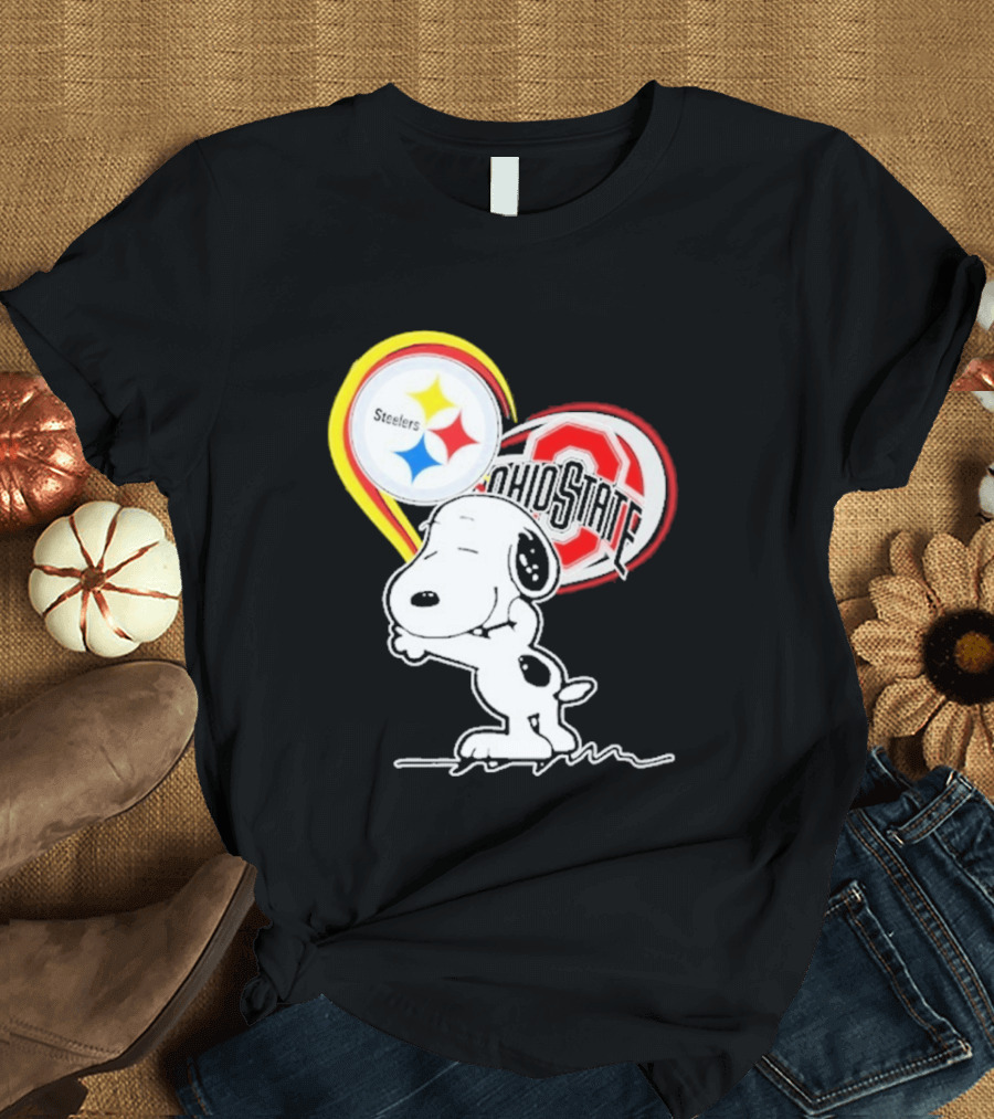 Pittsburgh Steelers Ohio State Buckeyes Snoopy Peanuts Heart T-Shirt