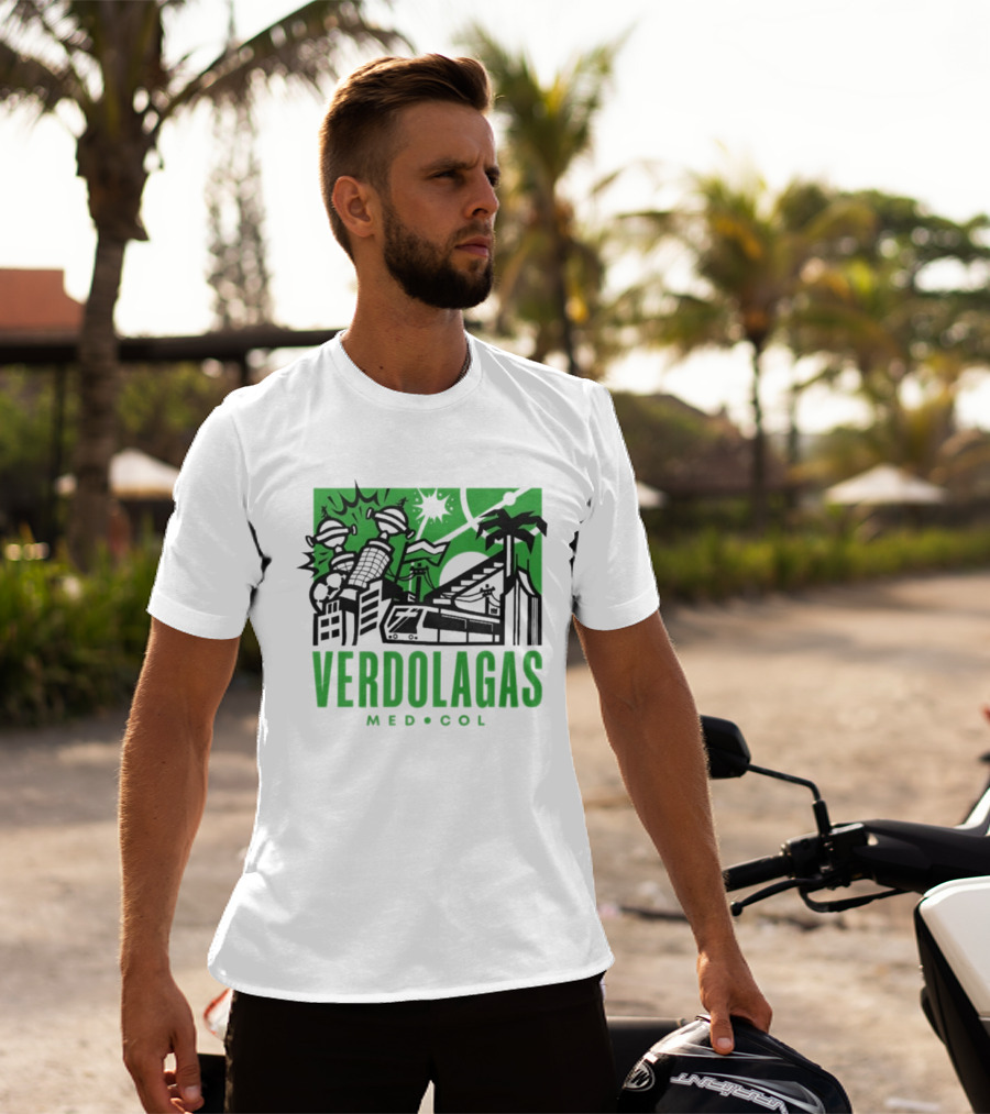 Verdolagas Med Col Medellín Paisa Culture Soccer Skyline Palm Trees T-Shirt