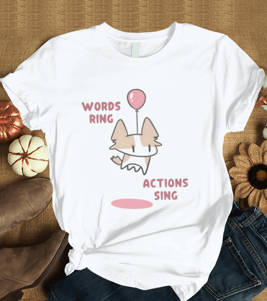 Words Ring Actions Sing Balloon Cat Drawing T-Shirt