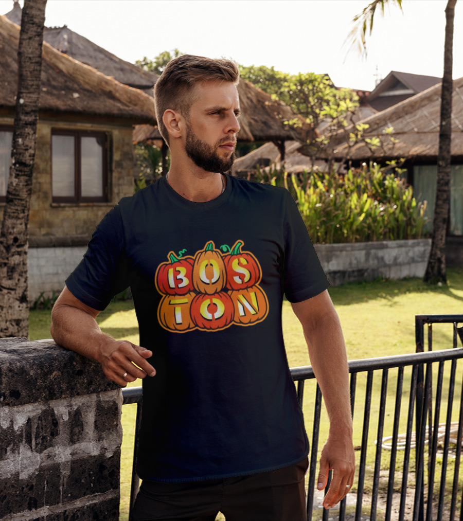 Boston Jack O' Lanterns Halloween Pumpkin Stack T-Shirt