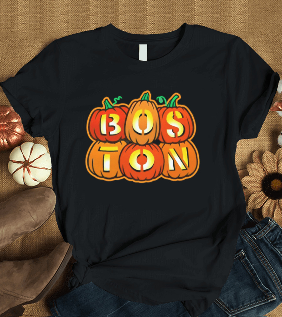 Boston Jack O' Lanterns Halloween Pumpkin Stack T-Shirt