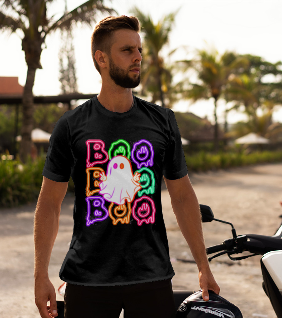 Ghost Boo Neon Halloween Spooky Bright T-Shirt