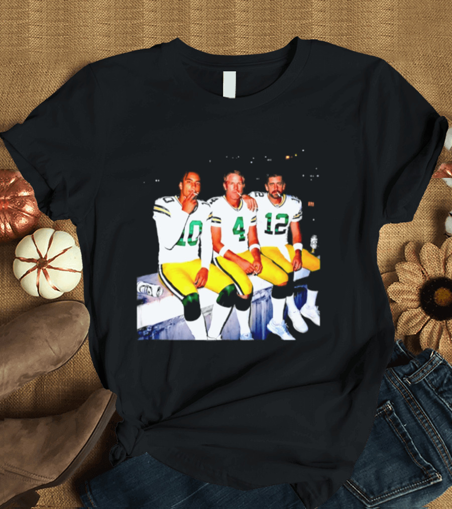 Jordan Love Brett Favre Aaron Rodgers Green Bay Packers Smoking And Beer Celebration T-Shirt