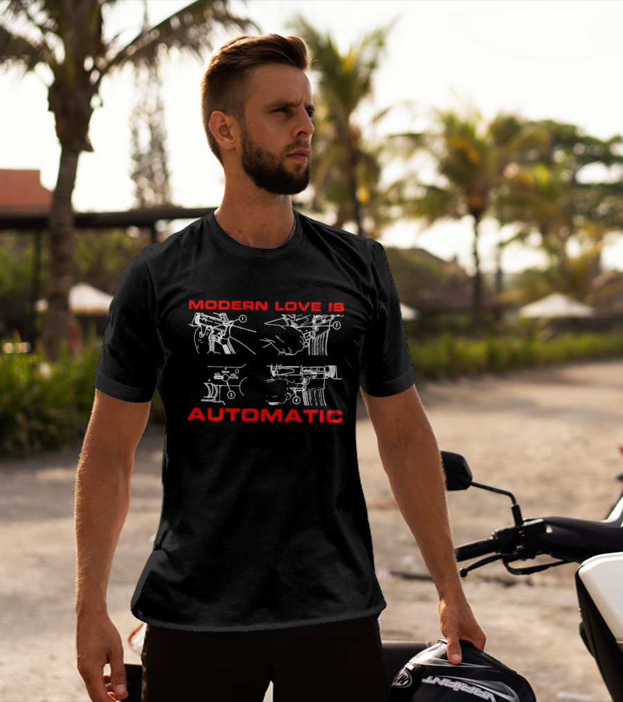 Modern Love Is Automatic AR15 Rifle Blueprint Diagram T-Shirt