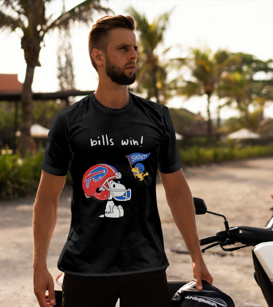 Snoopy Woodstock Buffalo Bills Win Shout Football T-Shirt