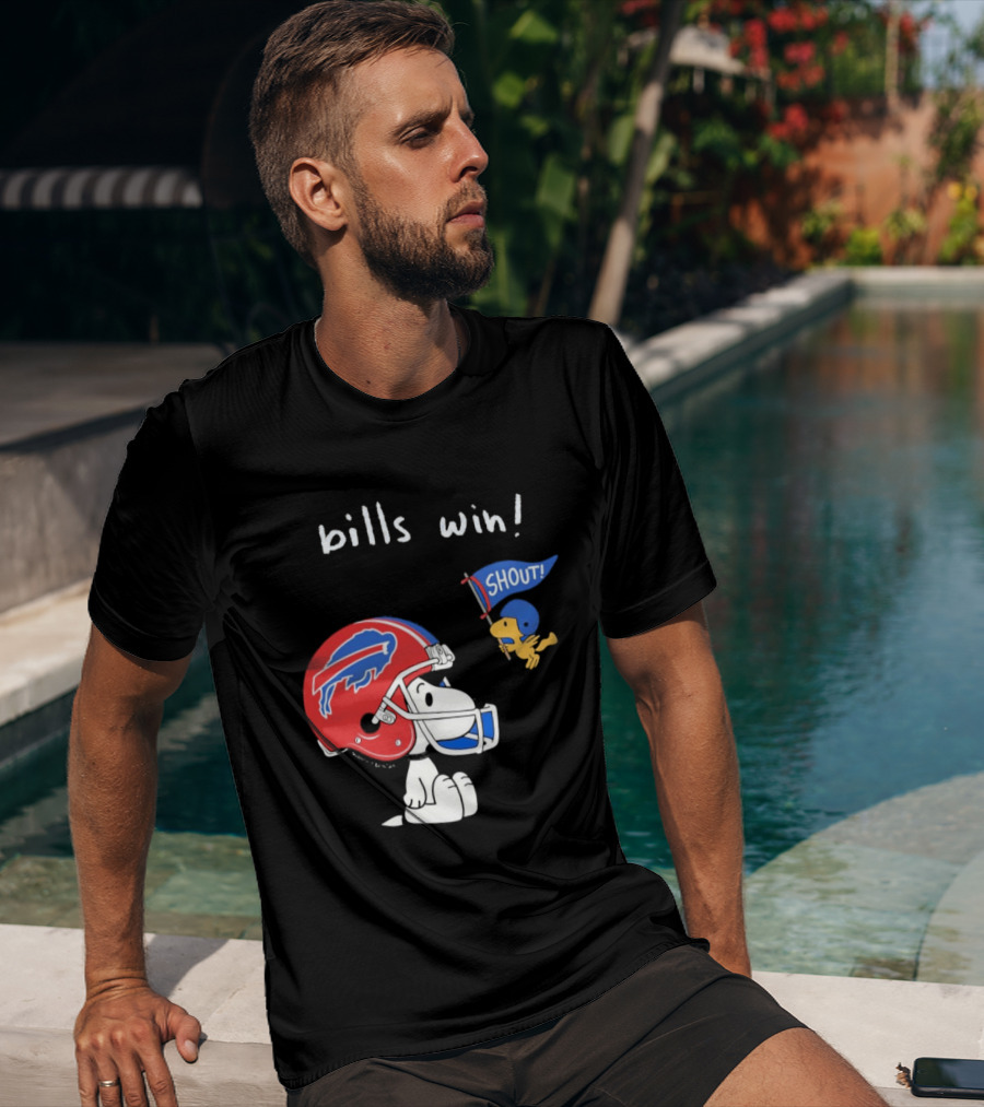 Snoopy Woodstock Buffalo Bills Win Shout Football T-Shirt