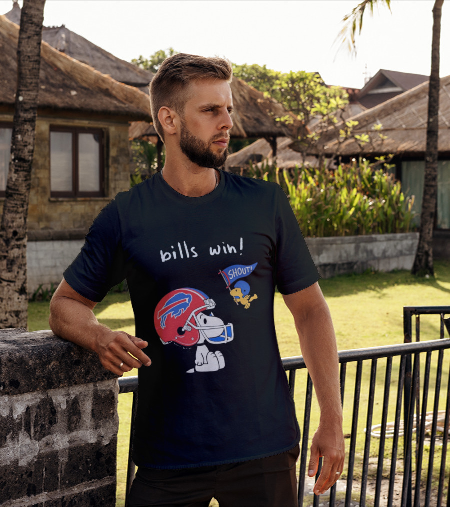 Snoopy Woodstock Buffalo Bills Win Shout Football T-Shirt