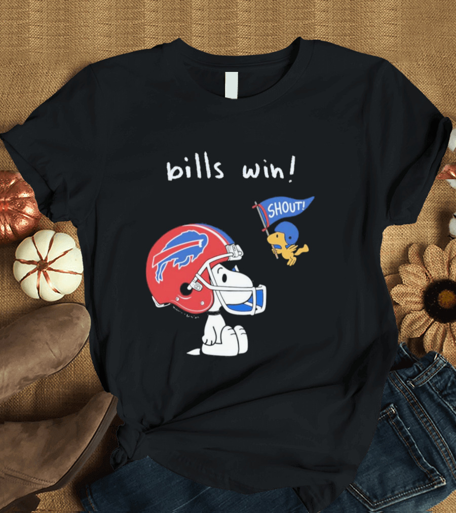 Snoopy Woodstock Buffalo Bills Win Shout Football T-Shirt