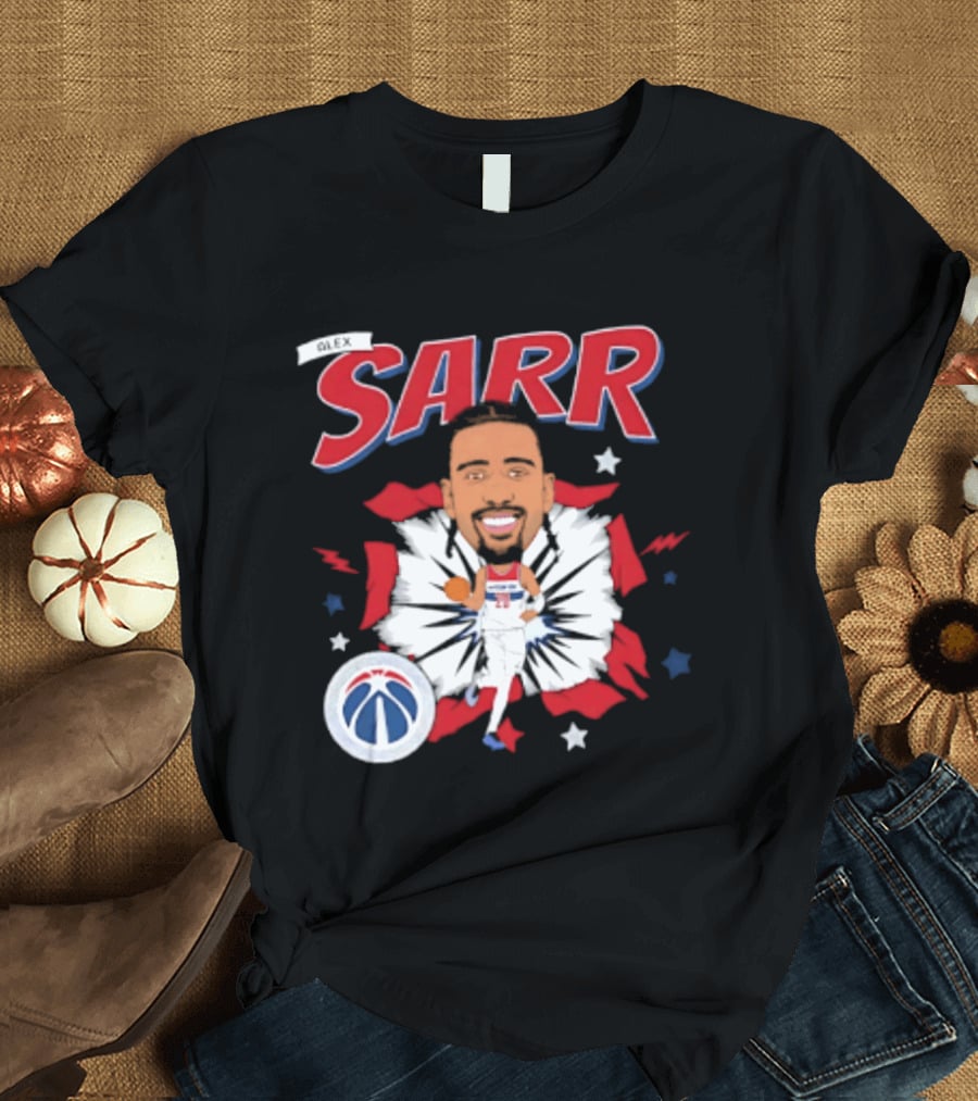 Sarr Washington Wizards Basketball Player Caricature With Team Logo And Stars T-Shirt