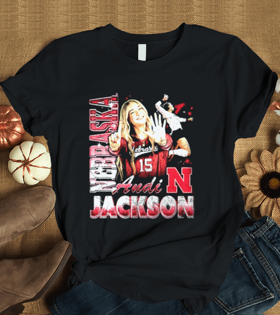 Andi Jackson 15 Nebraska Cornhuskers Collage T-Shirt