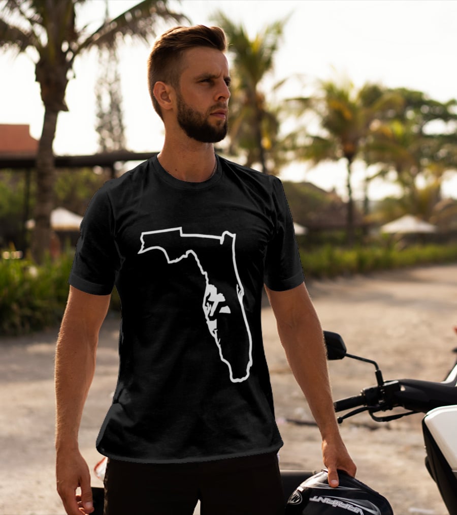 Florida State Outline Map White On Black T-Shirt