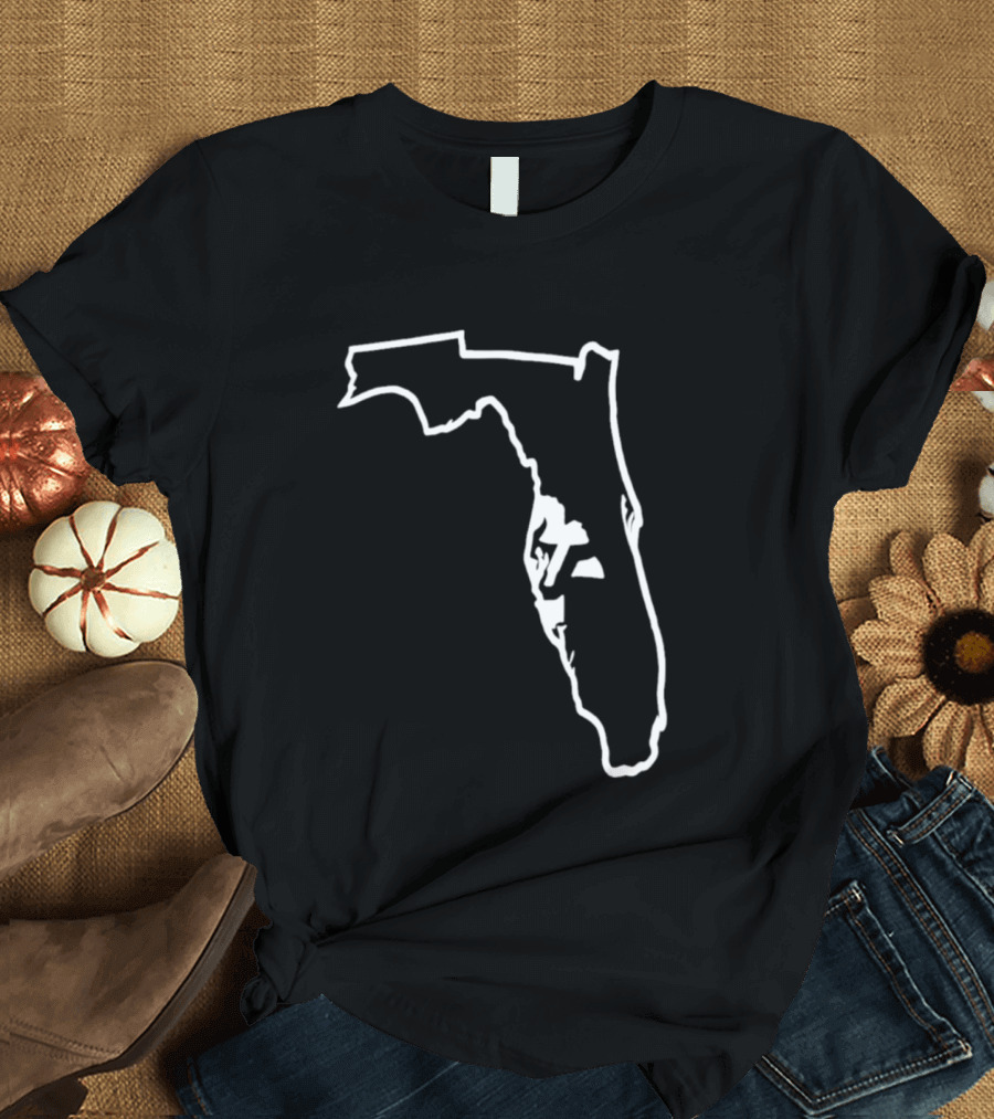 Florida State Outline Map White On Black T-Shirt