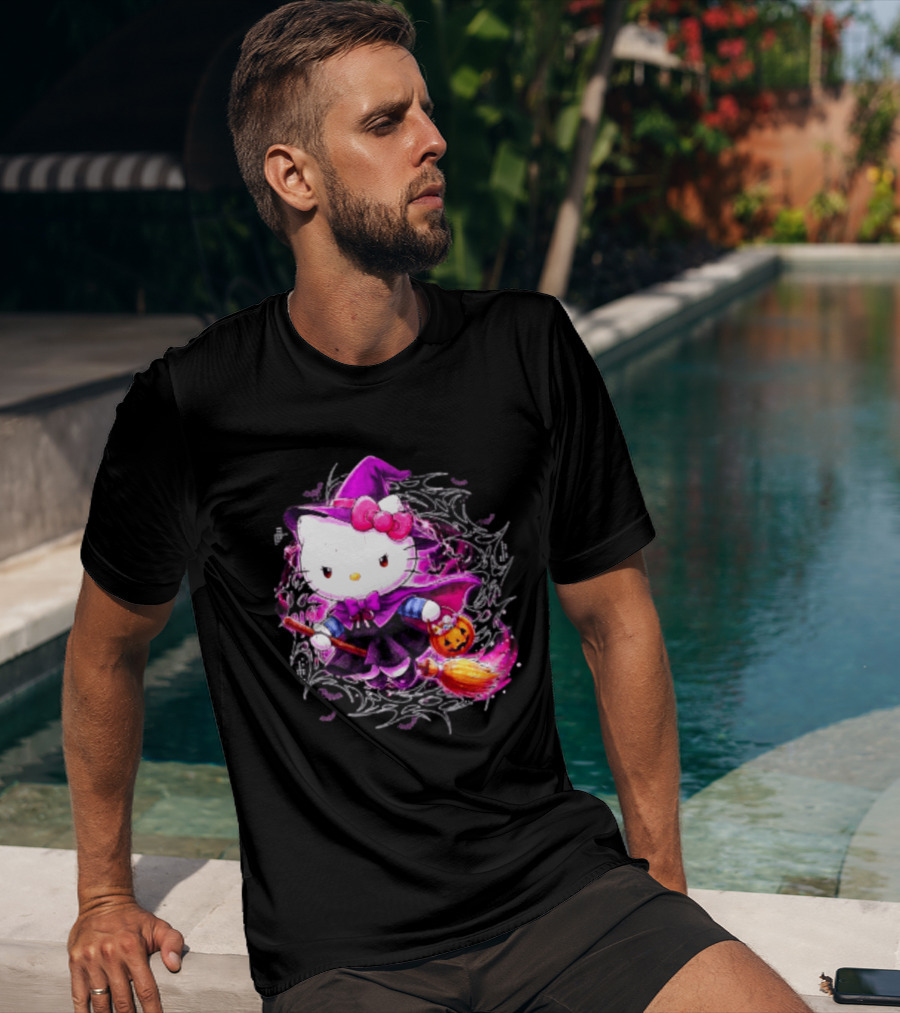 Hello Kitty Witch Sanrio Halloween Trick Or Treat Broom Pumpkin T-Shirt