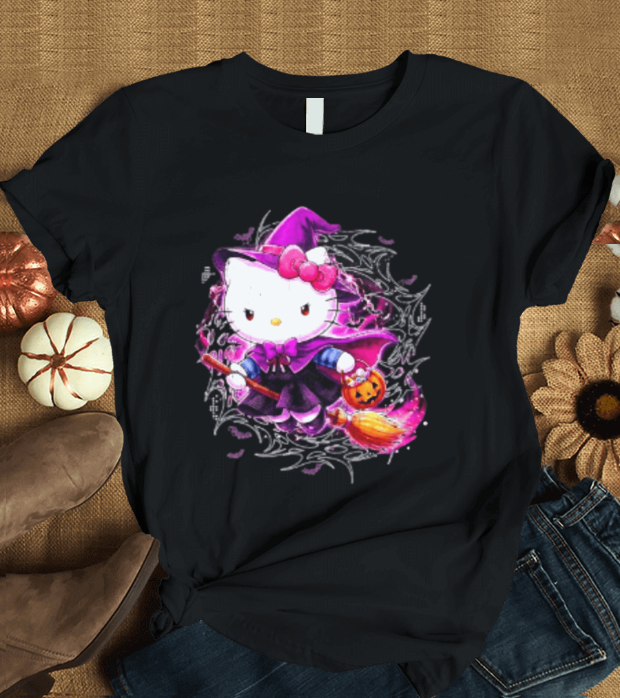 Hello Kitty Witch Sanrio Halloween Trick Or Treat Broom Pumpkin T-Shirt