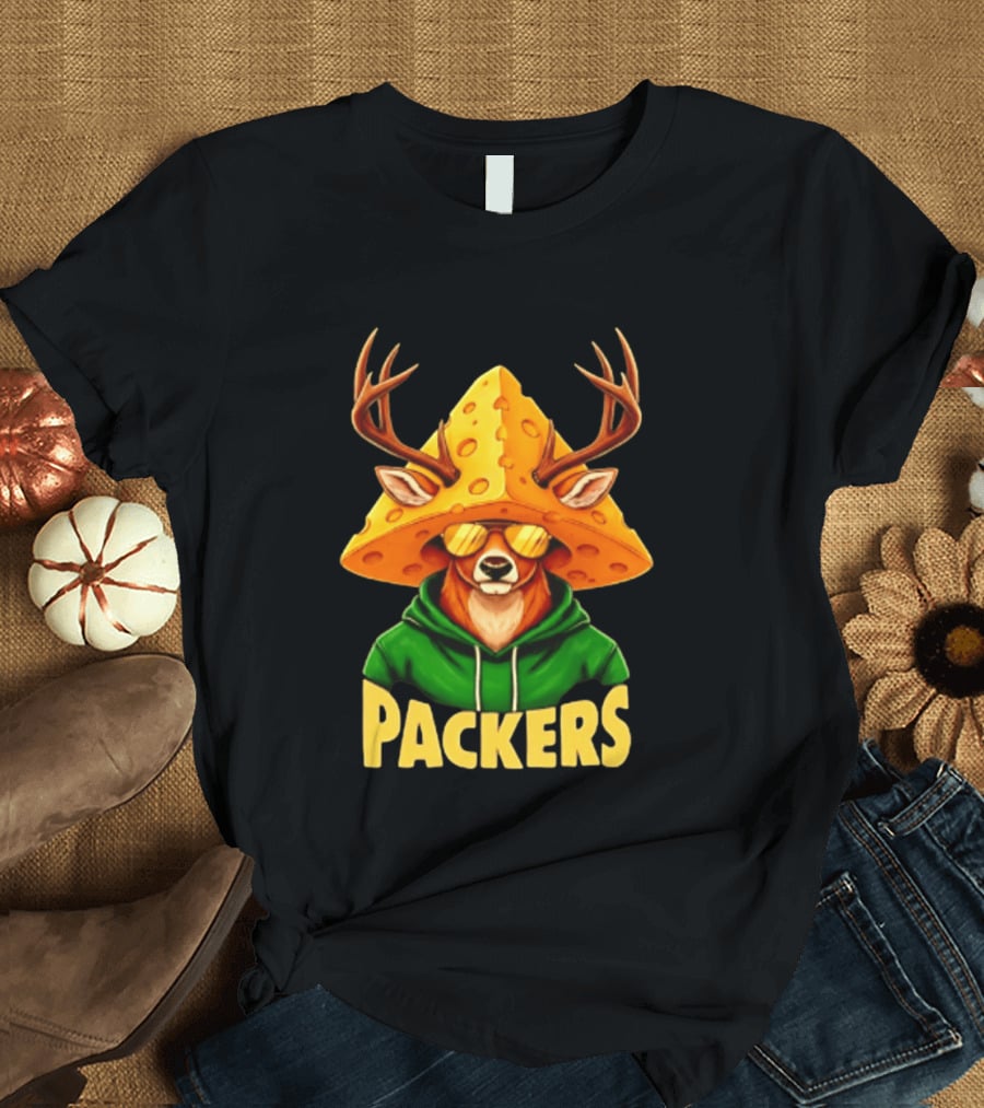 Cheesehead Deer Packers Fan Gear Green Bay Football T-Shirt