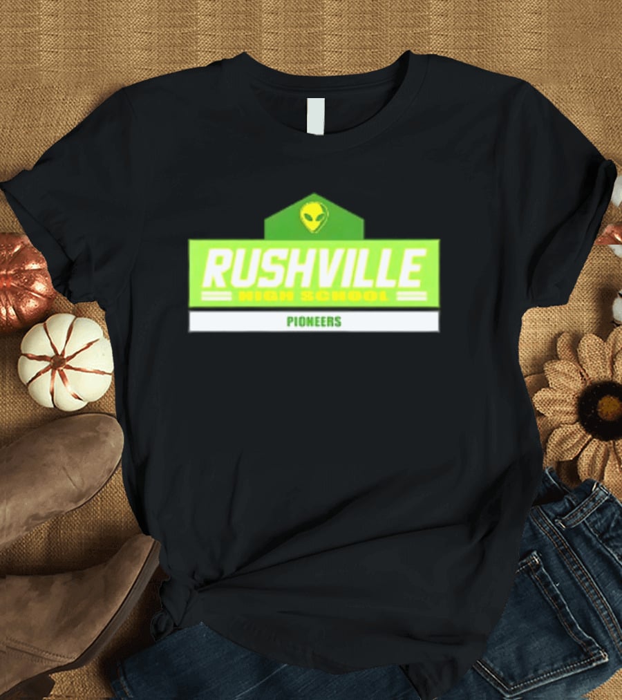 Rushville High School Pioneers Alien Logo Green T-Shirt