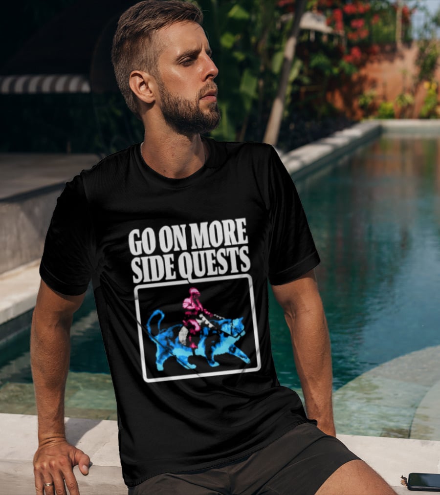 Go On More Side Quests Knight Riding Cat Pixel T-Shirt