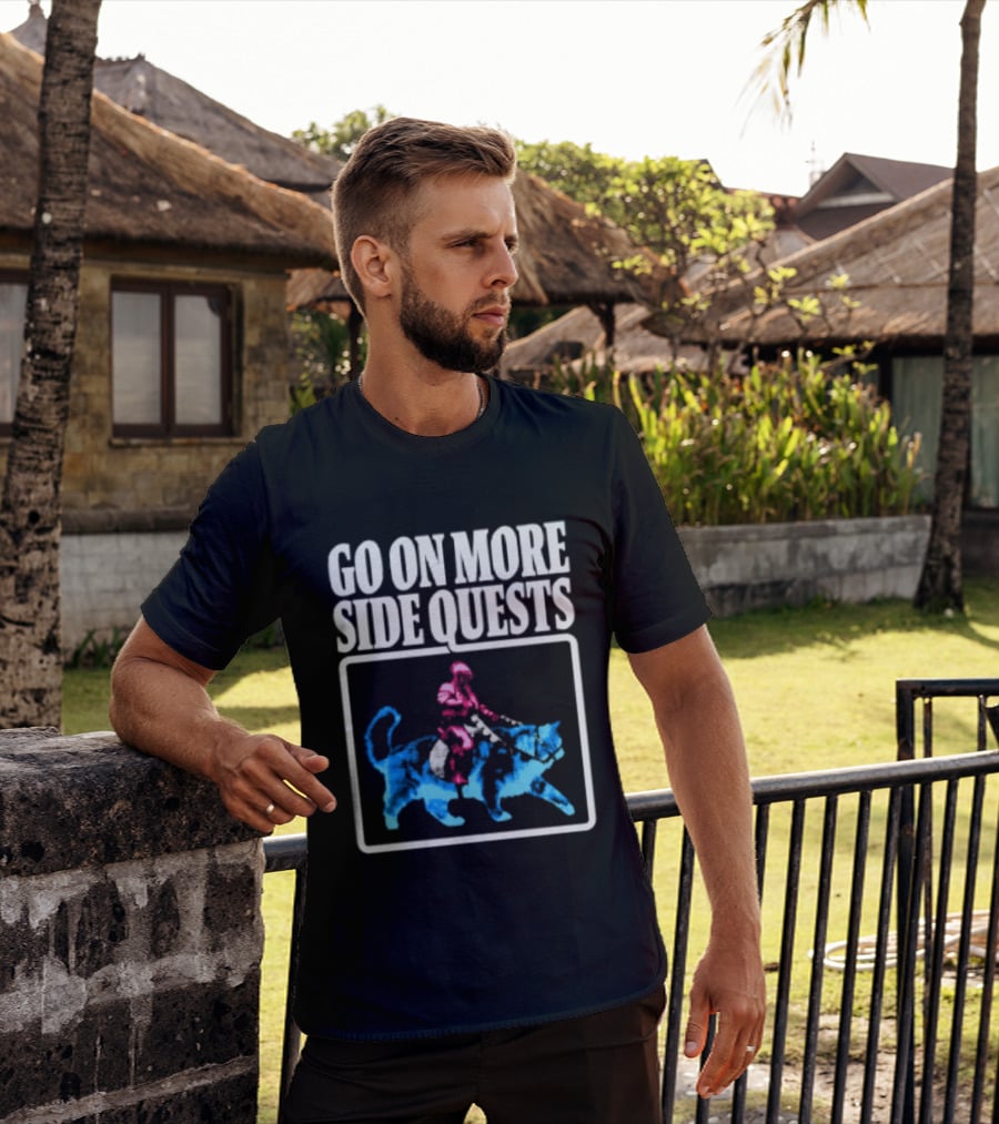 Go On More Side Quests Knight Riding Cat Pixel T-Shirt