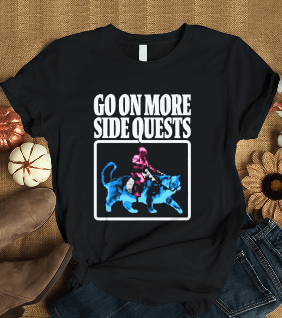 Go On More Side Quests Knight Riding Cat Pixel T-Shirt