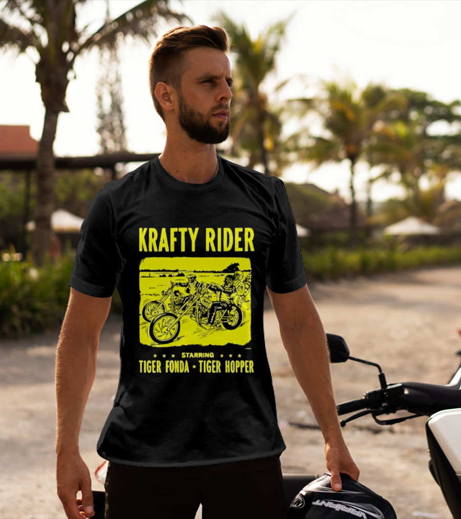 Krafty Rider Starring Tiger Fonda Tiger Hopper Vintage Motorcycle Adventure T-Shirt