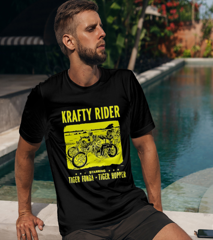 Krafty Rider Starring Tiger Fonda Tiger Hopper Vintage Motorcycle Adventure T-Shirt