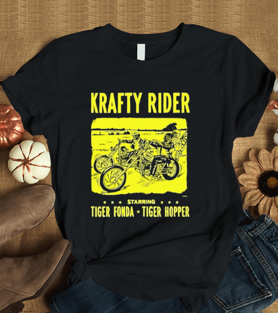 Krafty Rider Starring Tiger Fonda Tiger Hopper Vintage Motorcycle Adventure T-Shirt