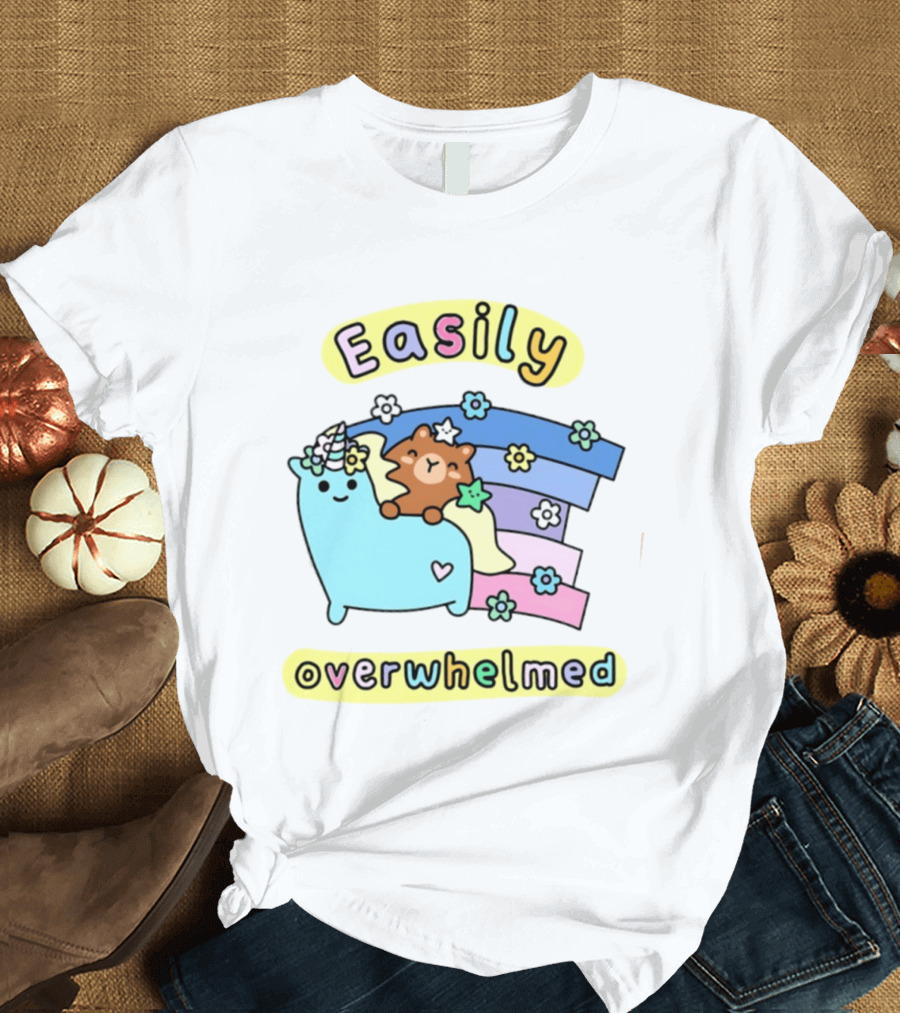 Easily Overwhelmed Sugar And Sloth Unicorn Bear Rainbow T-Shirt