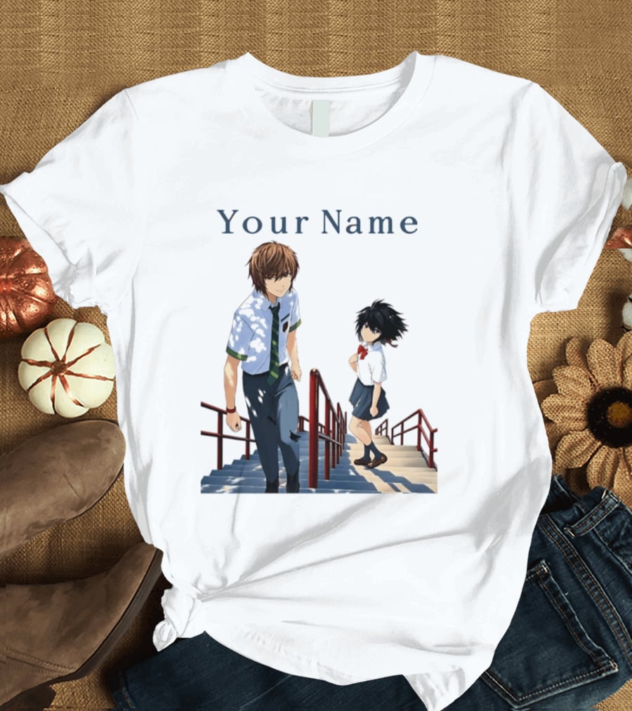 Light Yagami And Your Name Anime Crossover Stairs Scene T-Shirt
