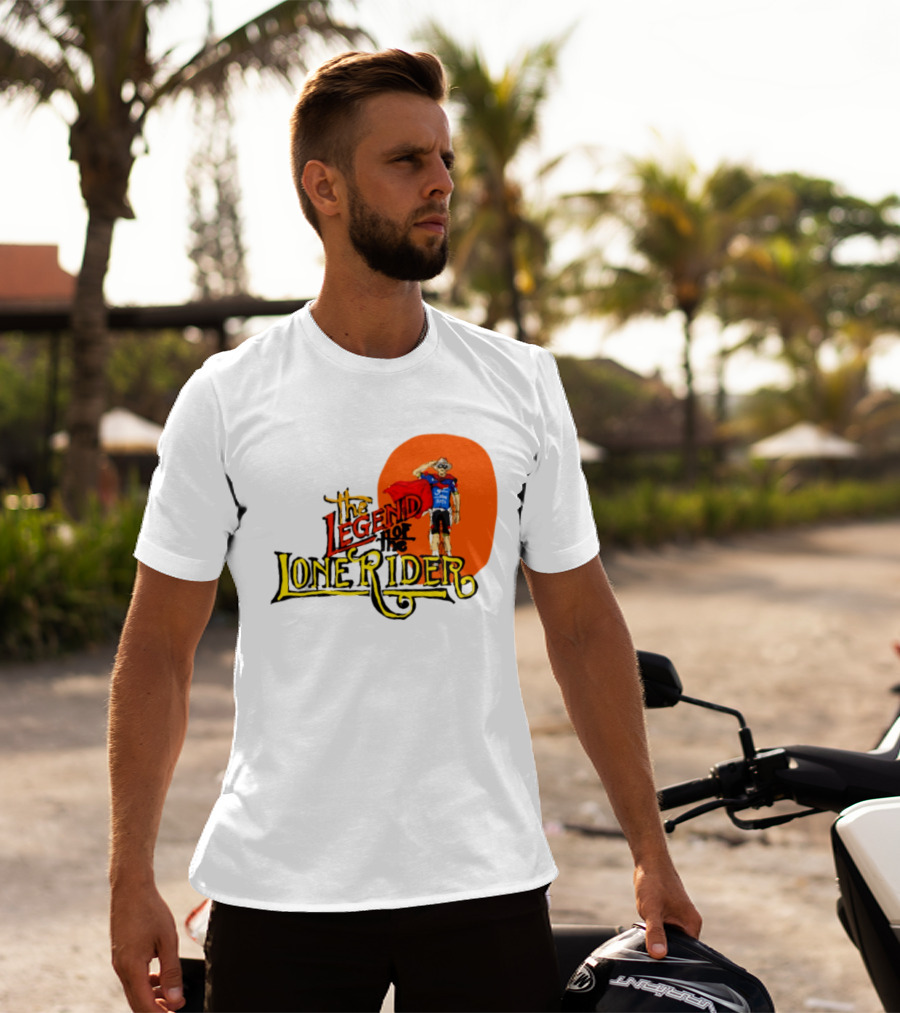 Legend Of The Lone Rider Cyclist Red Cape Blue Outfit T-Shirt