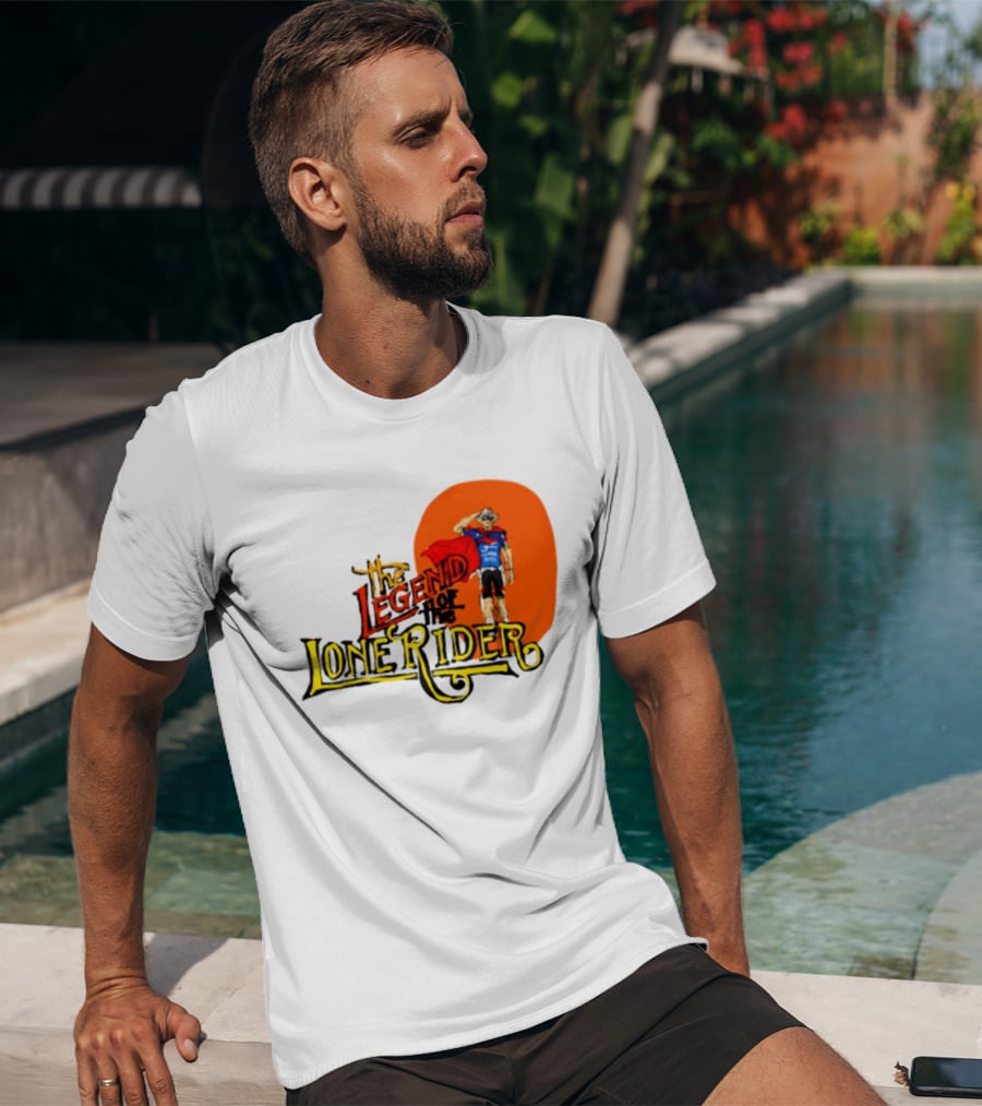 Legend Of The Lone Rider Cyclist Red Cape Blue Outfit T-Shirt