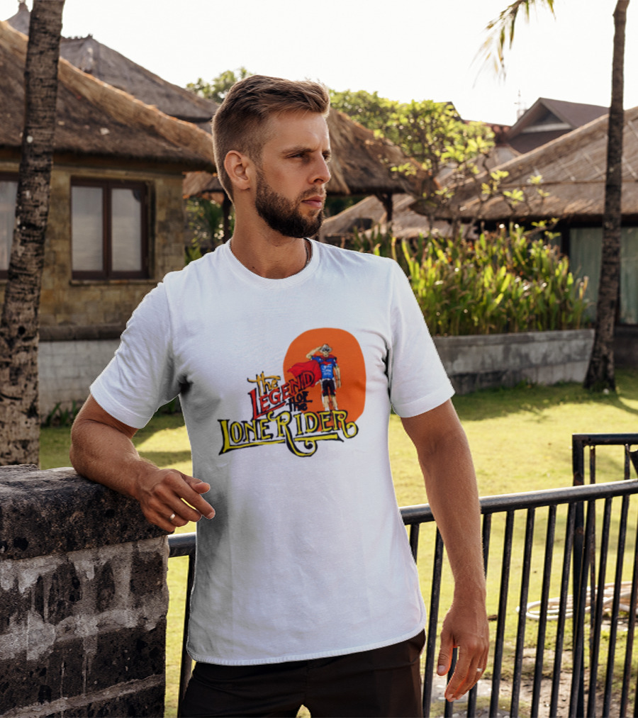 Legend Of The Lone Rider Cyclist Red Cape Blue Outfit T-Shirt
