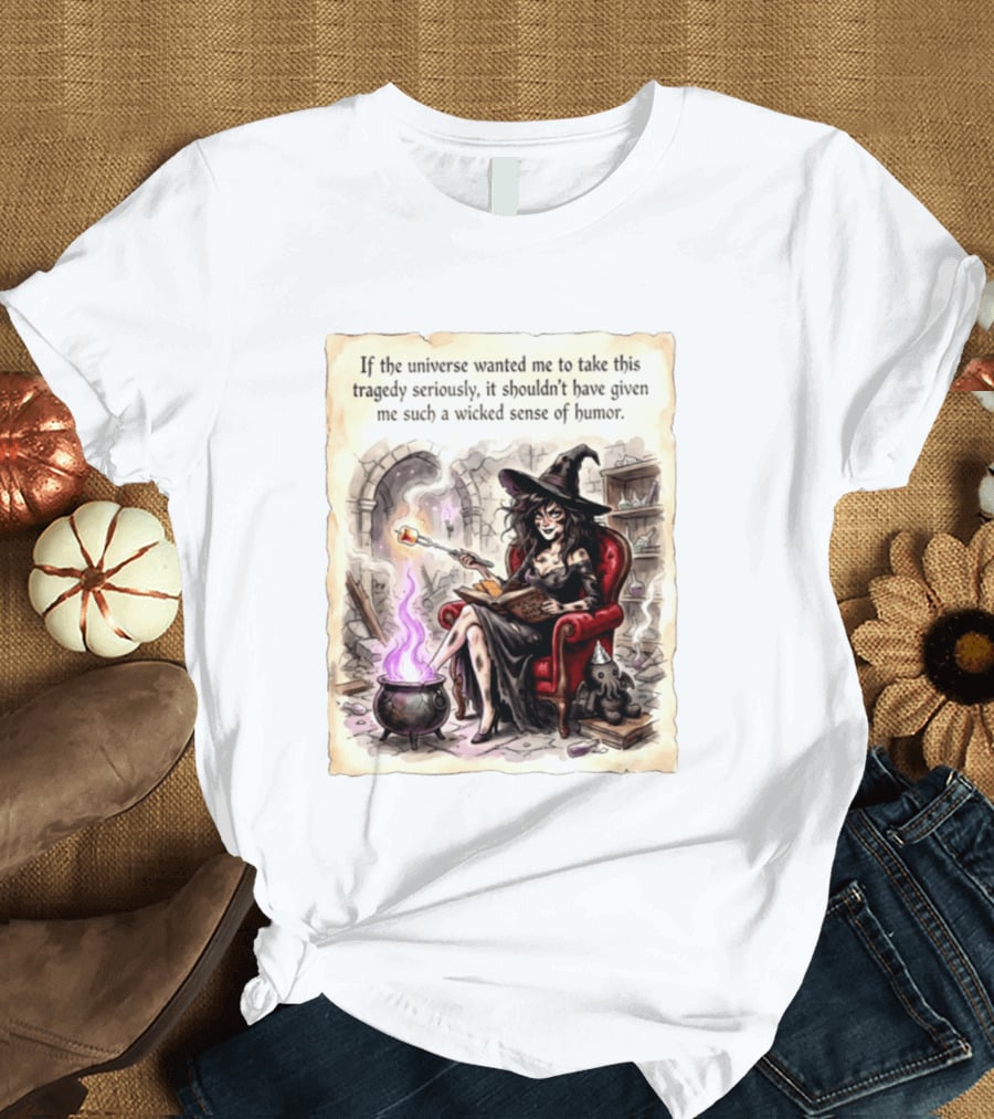 Witch With A Wicked Sense Of Humor And Magic Wand In Stone Room T-Shirt