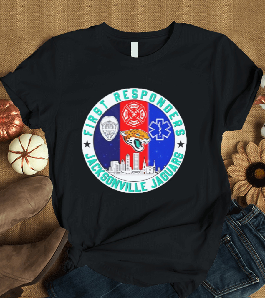First Responders Jacksonville Jaguars Skyline Tribute 9.11 Memorial T-Shirt