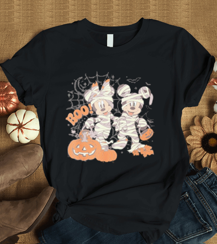 Mickey Minnie Mummy Halloween Boo Disney Spooky Pumpkin T-Shirt