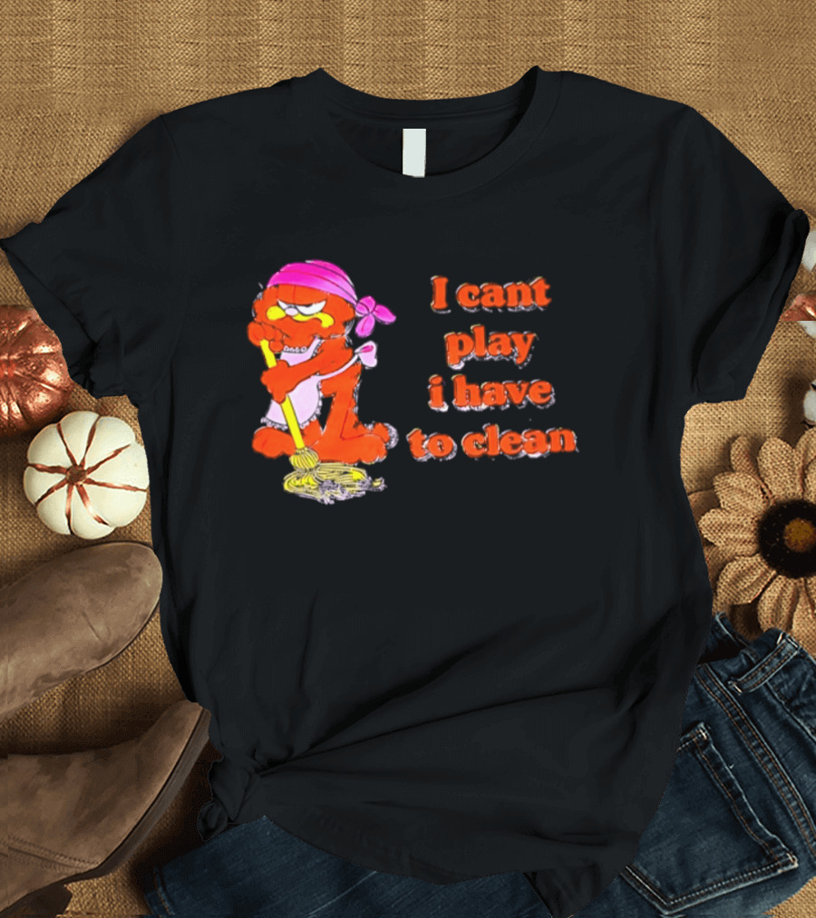 Garfield I Can't Play I Have To Clean Comic Image With Mop And Bandana T-Shirt