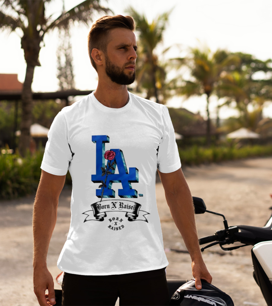 Born X Raised X Los Angeles Dodgers Forever Blue LA Rose T-Shirt